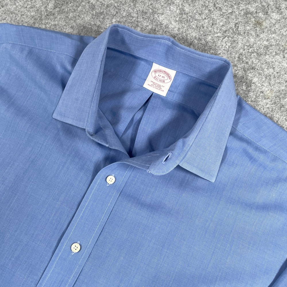 Brooks Brothers Mens Dress Shirt 17-35 Blue Traditional Fit Non-Iron French Cuff